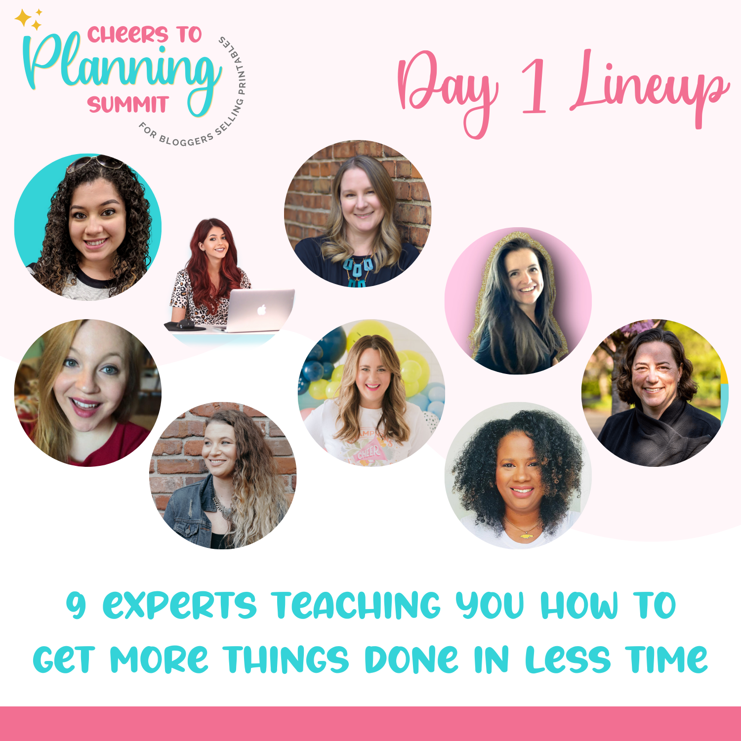 A graphic collage showing all the speaker presentation replays included in the Cheers to Planning Summit 2022 Replays - Day 1, where speakers are showing you how to get more done in less time.