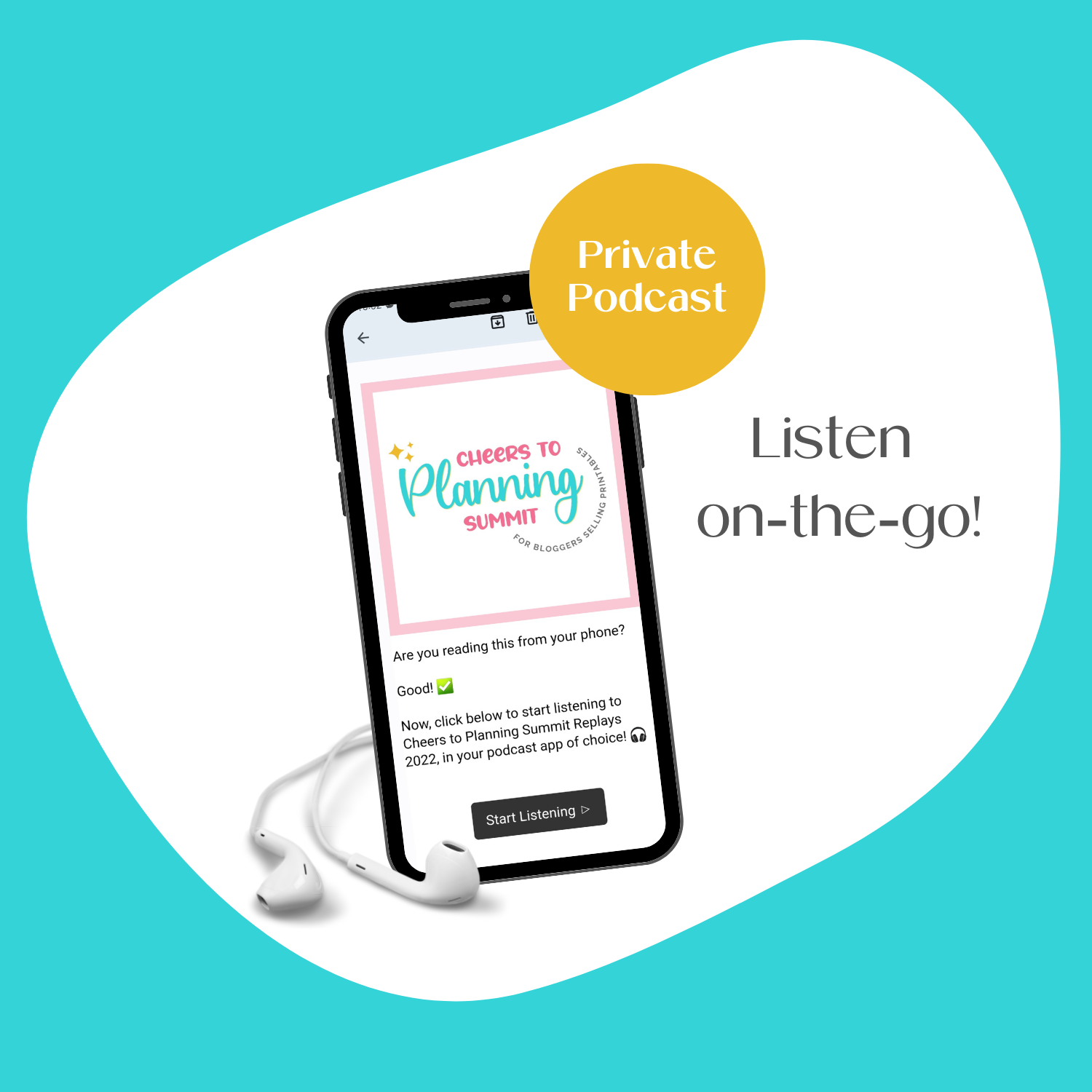 A cell phone mockup displaying the bonus private podcast feed.