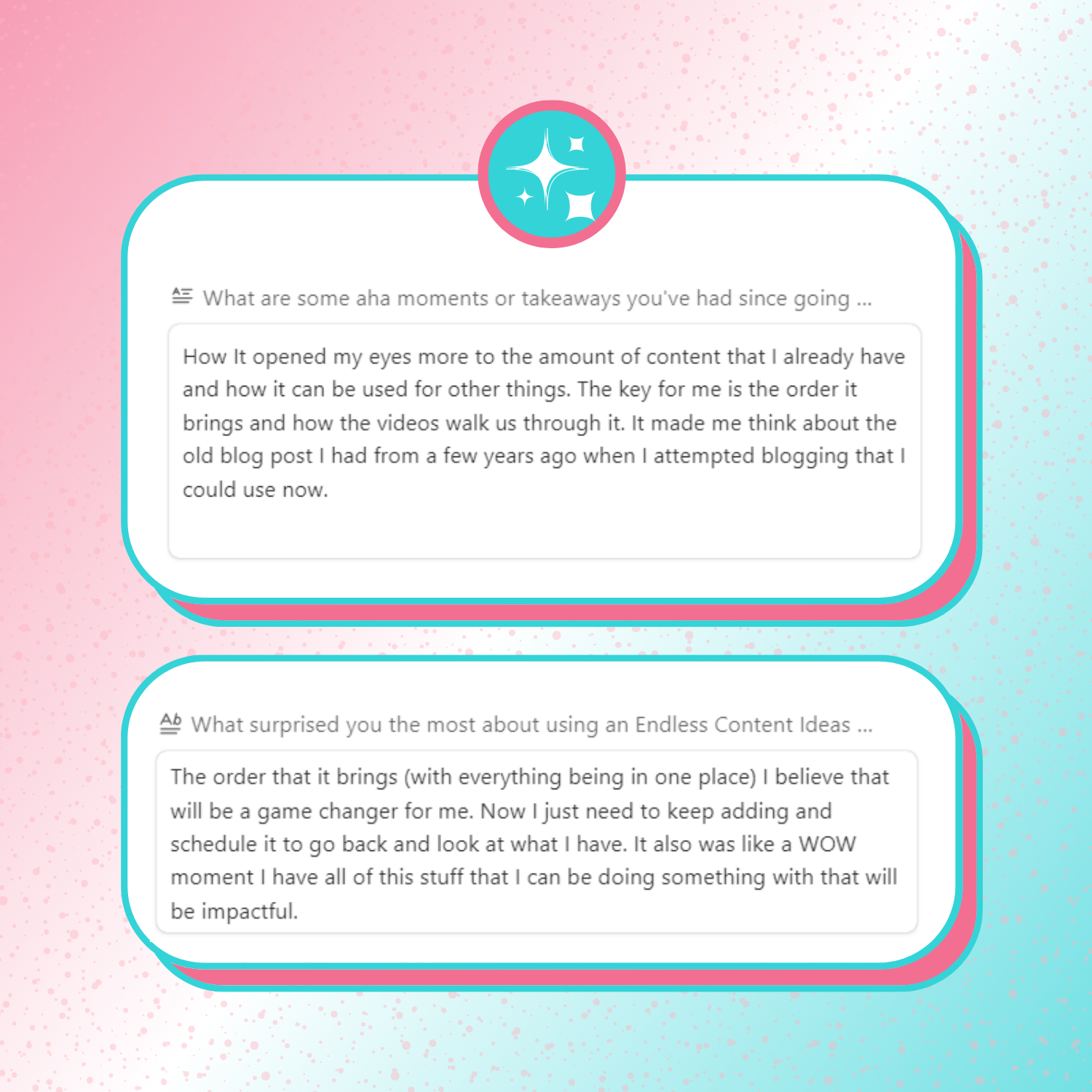 A testimonial graphic saying with students sharing their experience with implementing the Content Bank Using Trello.