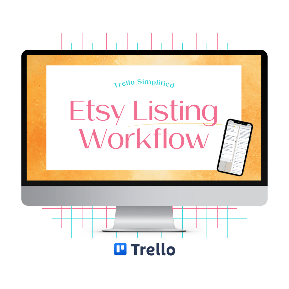 A monitor mockup displaying the Etsy Listing Workflow. 