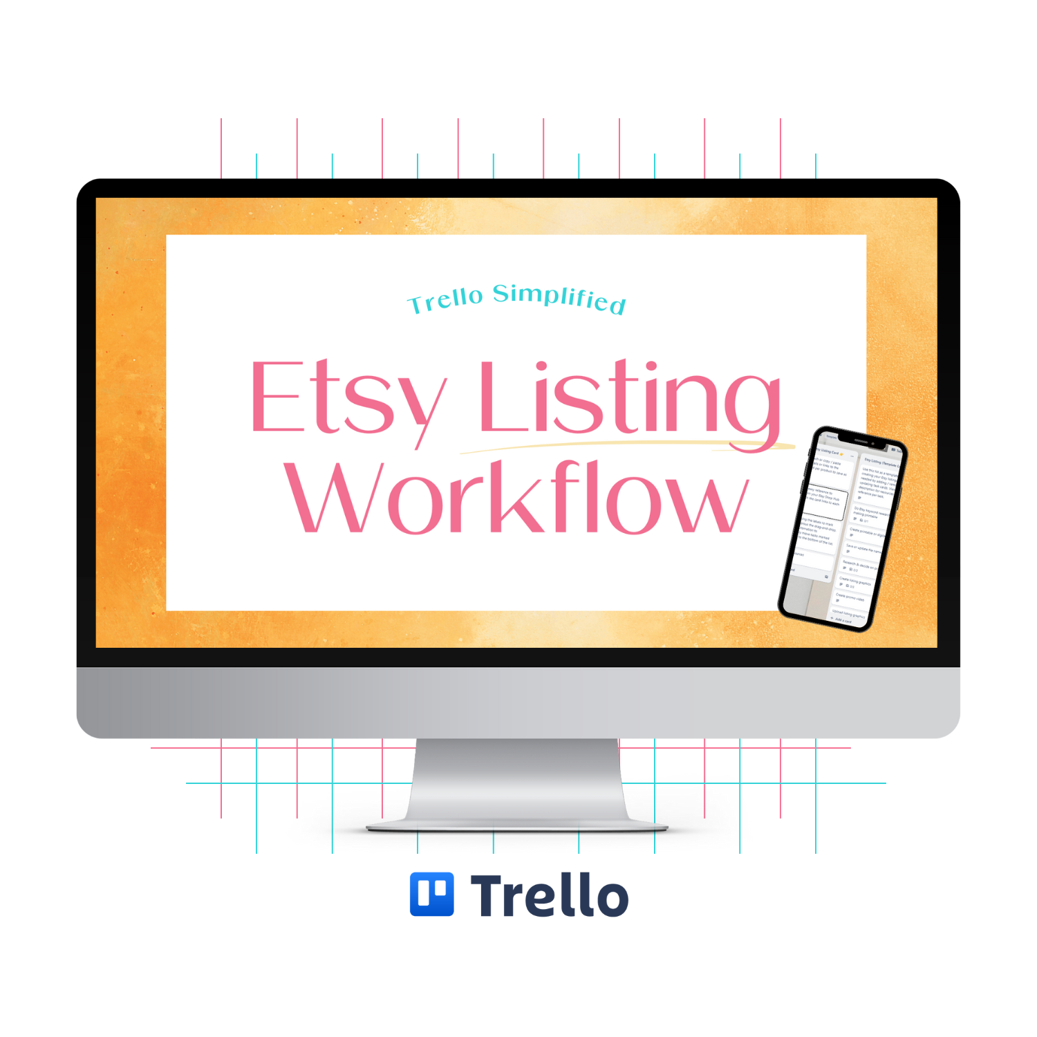 A monitor mockup displaying the Etsy Listing Workflow.