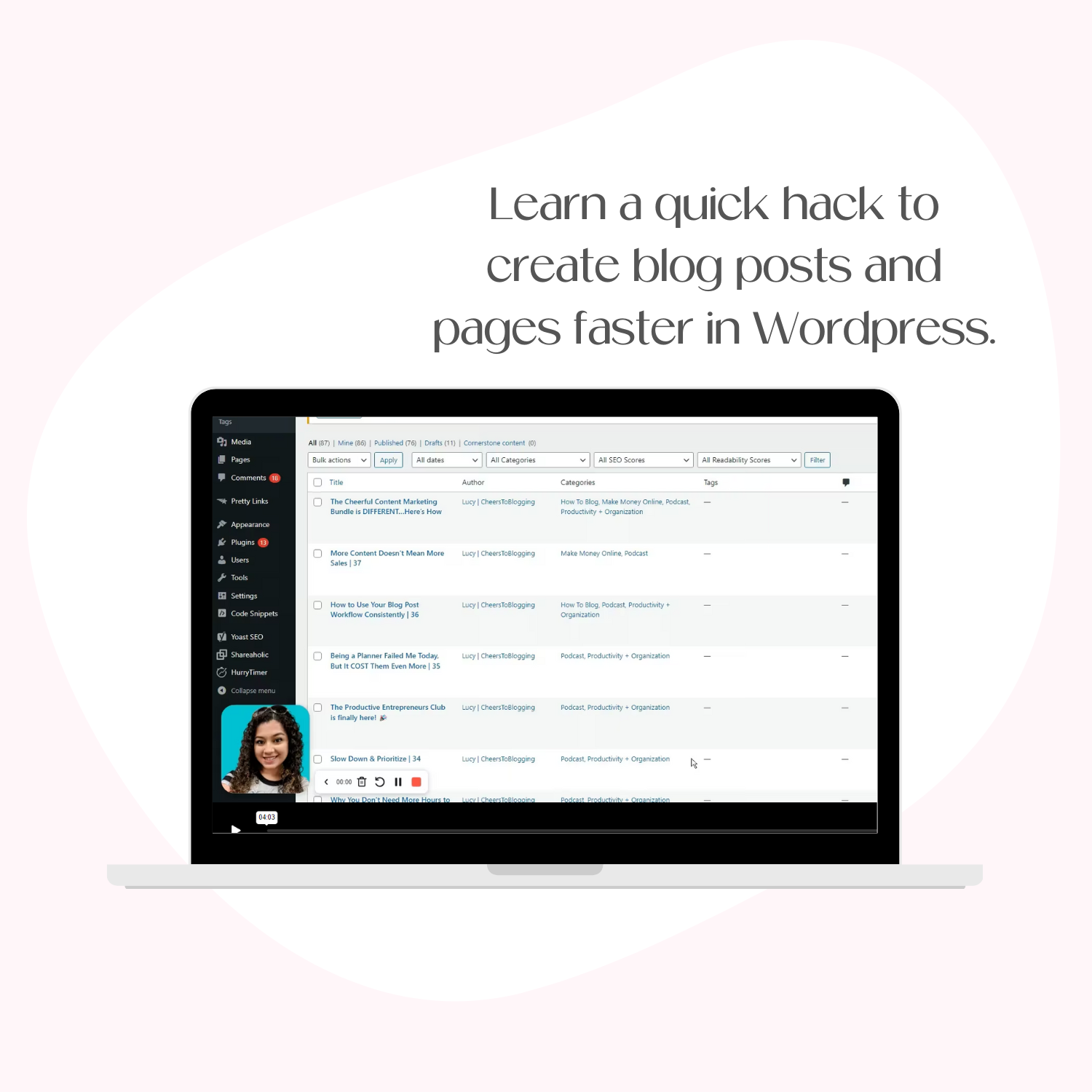 A laptop mockup displaying a sneak preview of the Quick System video on how to duplicate a page in Wordpress without a plugin..