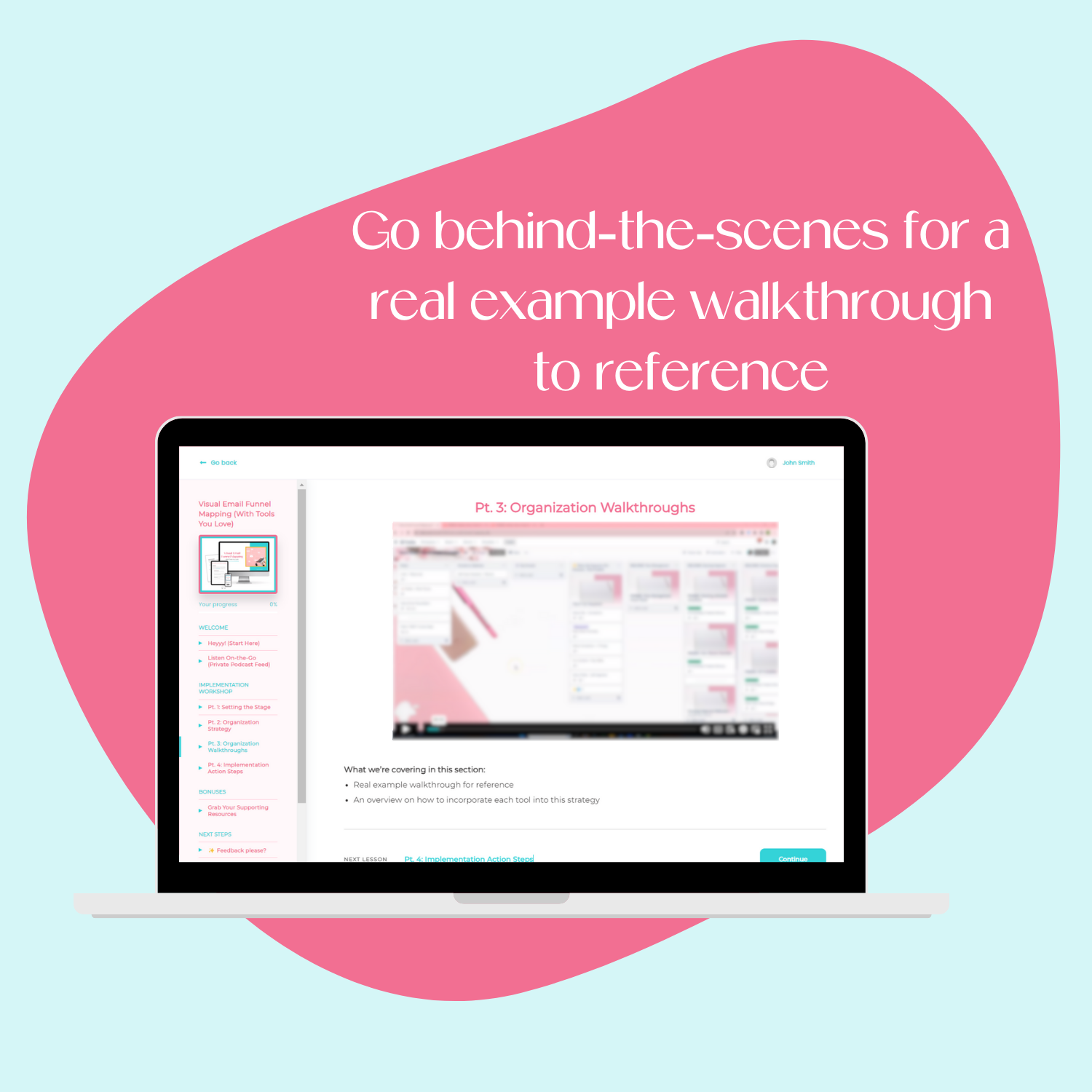 A laptop mockup displaying a sneak peek at a real example you’ll see inside the workshop so you can see how to visually map out your emails without a fancy funnel visualization tool.