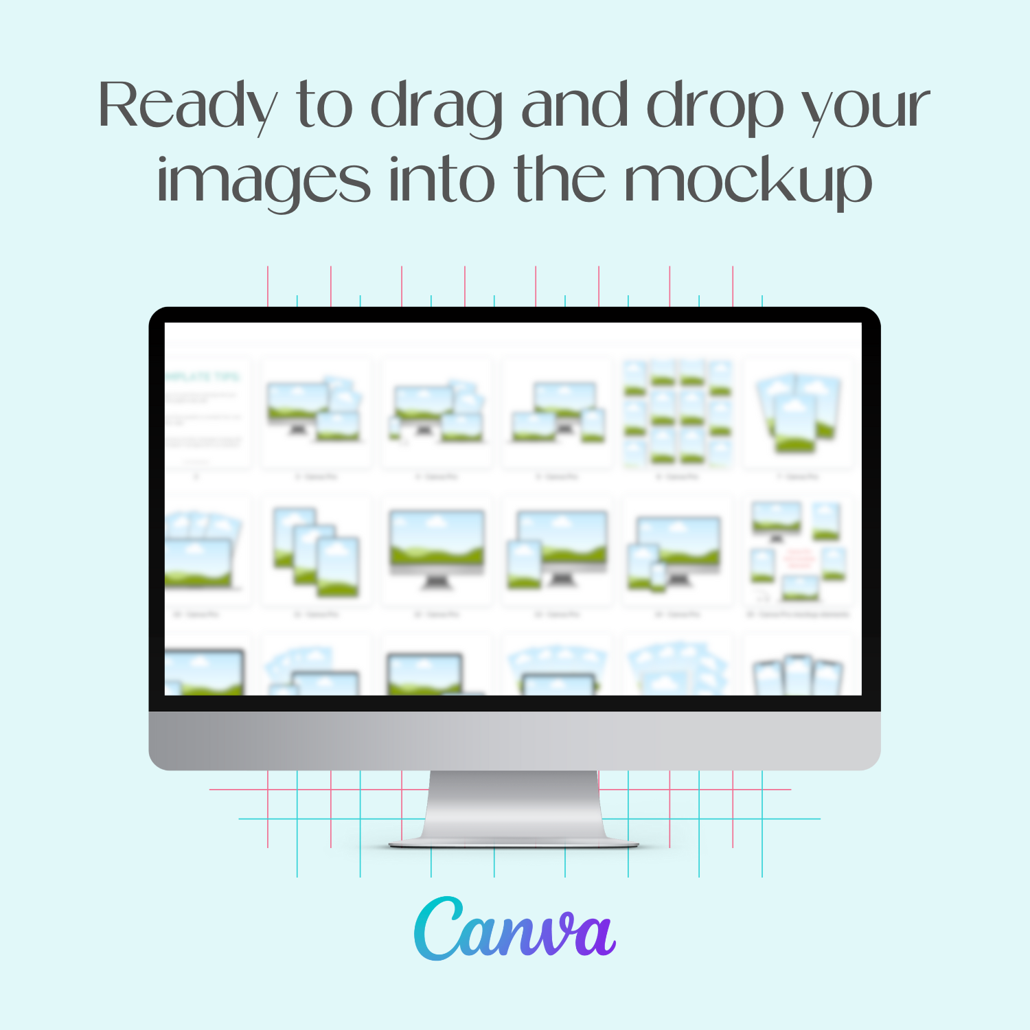 A monitor mockup displaying the customizable Canva Mockup Templates inside the Canva tool.