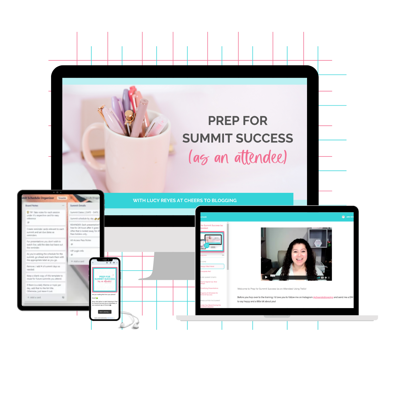A monitor mockup displaying the Prep for Summit Success (as an Attendee) course.