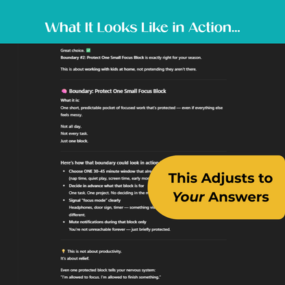 Boundary Boss GPT displaying a selected boundary with a clear explanation and simple steps to reduce interruptions and protect focus.