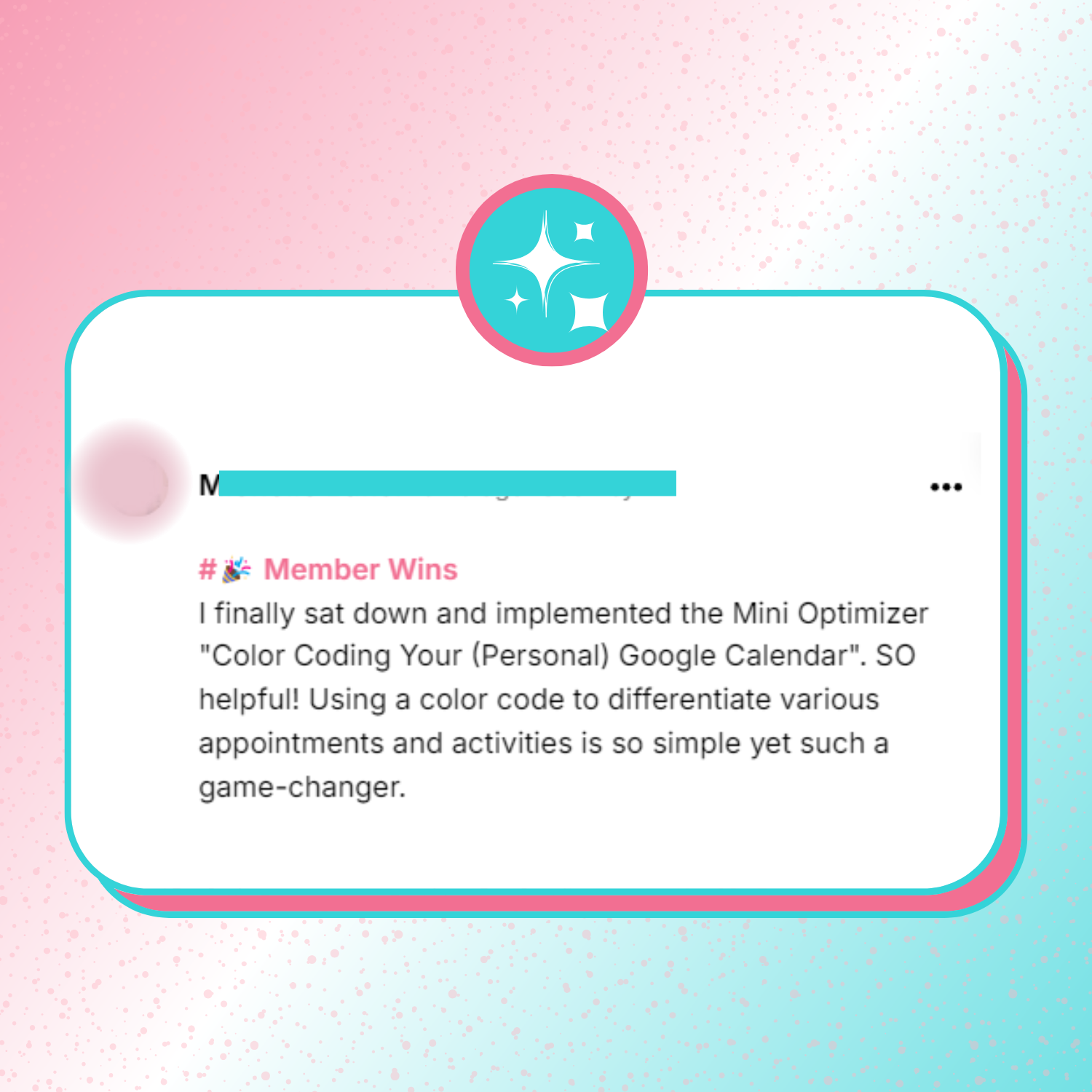 A testimonial screenshot sharing how this tutorial was so helpful in showing them how to differentiate various appointments and activities on their Google calendar. 