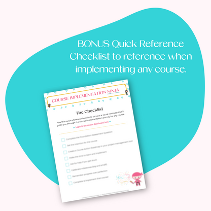A PDF mockup displaying the bonus, Course Implementation Ninja Checklist.