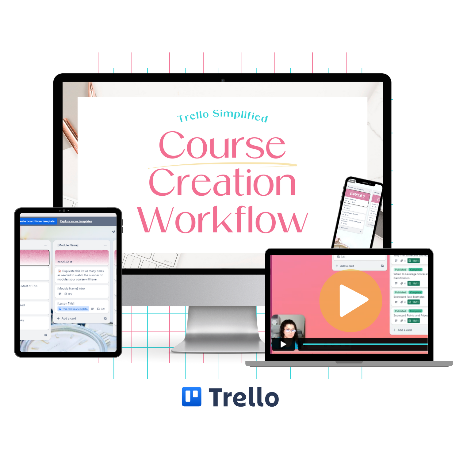 A monitor mockup displaying the Course Creation Workflow.