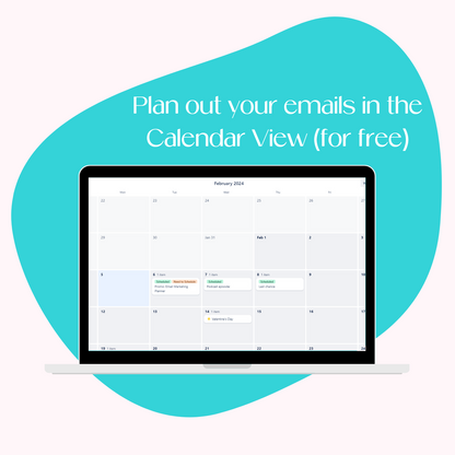 A laptop screen mockup displaying the free calendar view in Trello to help you plan your email newsletters. 