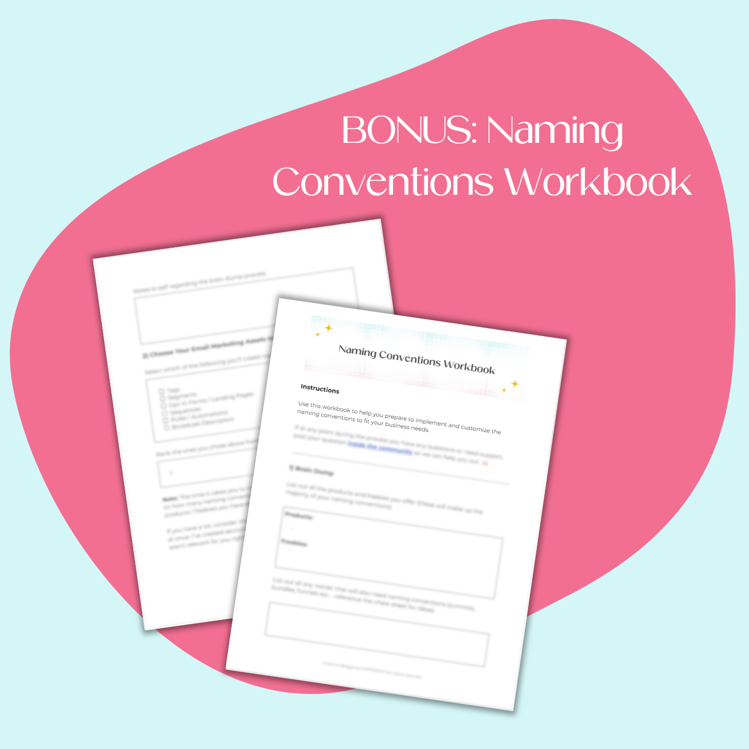 A document mockup displaying the bonus Naming Conventions Workbook.
