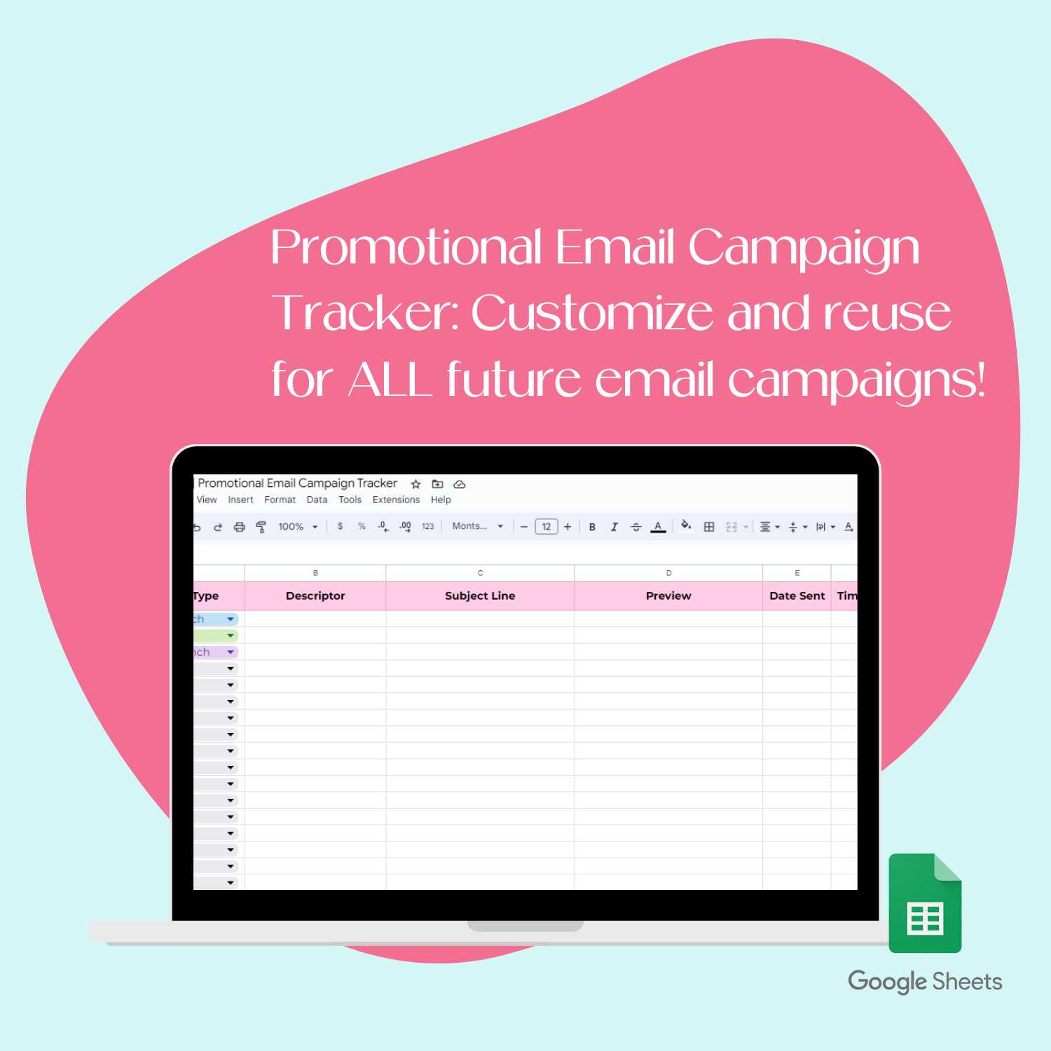 A document mockup displaying the bonus, Promotional Email Campaign Tracker (Google Spreadsheet).
