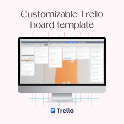 A monitor mockup displaying the customizable Etsy Shop Hub Trello board template.