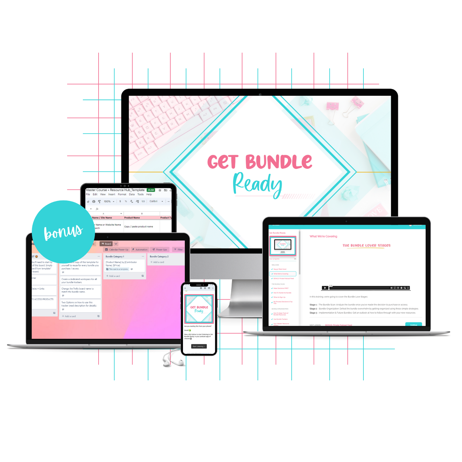 A tech mockup for the Get Bundle Ready course.