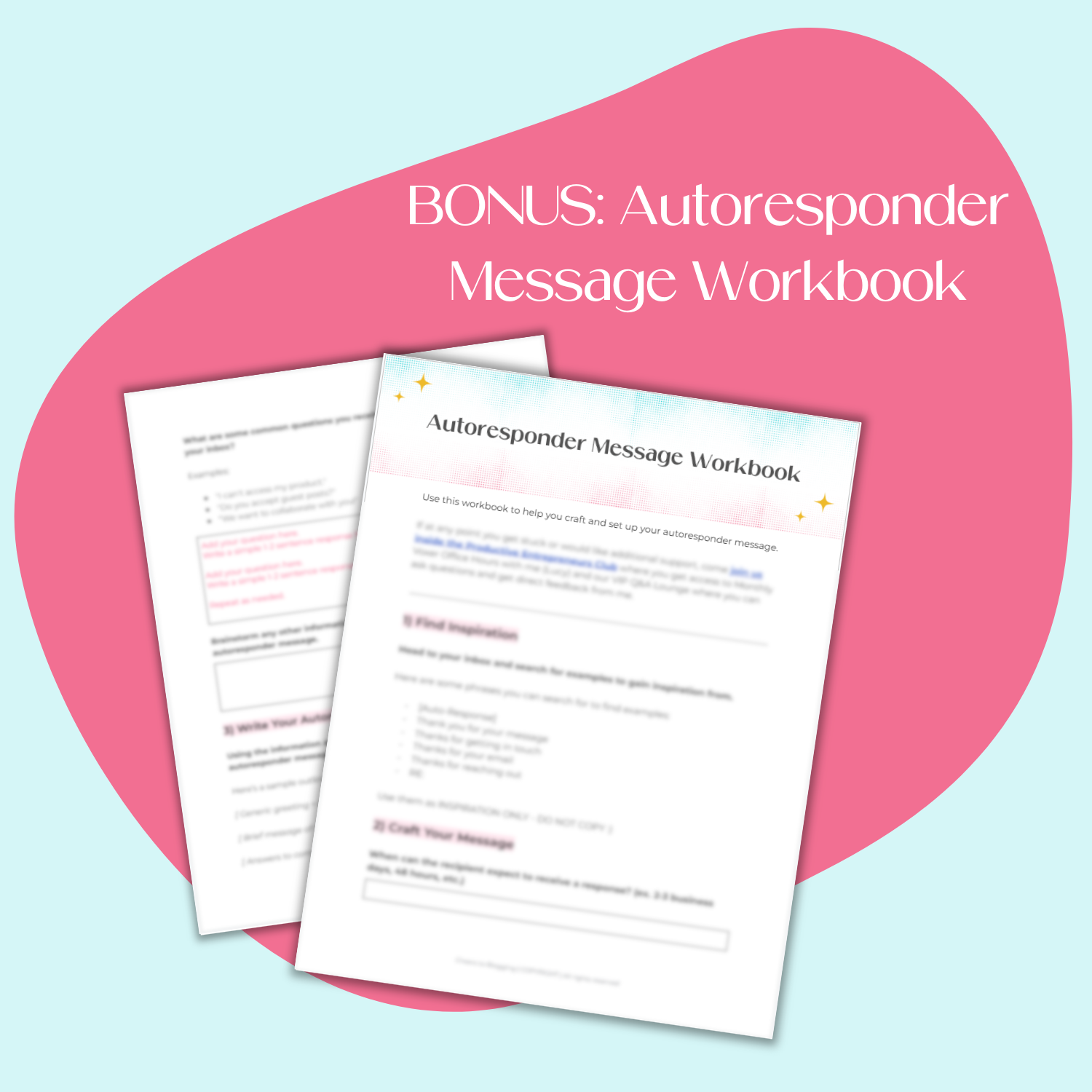 A document mockup displaying the bonus, Autoresponder Message Workbook.