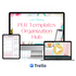 A monitor mockup displaying the Trello Simplified: PLR Templates Organization Hub training.