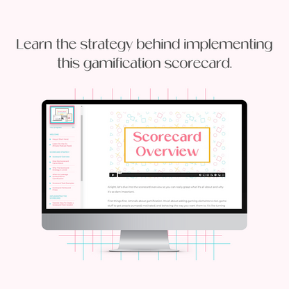 A monitor mockup displaying the course platform for Scorecards for Gamification.