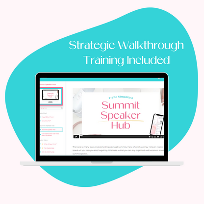 A laptop screen mockup displaying the course platform for the Summit Speaker Hub.