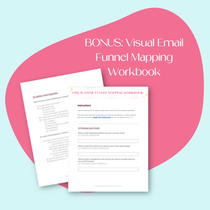 A document mockup displaying the bonus, Visual Email Funnel Mapping Workbook to help you get your email funnels visually organized.