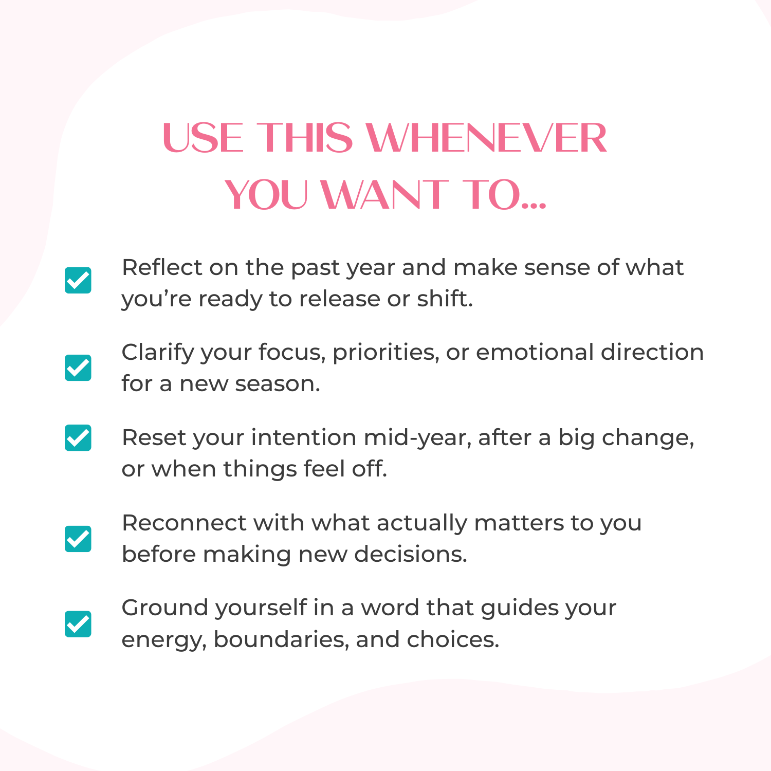 Graphic titled “Use This Whenever You Want To…” explaining when to use the Word of the Year GPT to reflect, reset intentions, and reconnect with what matters most.