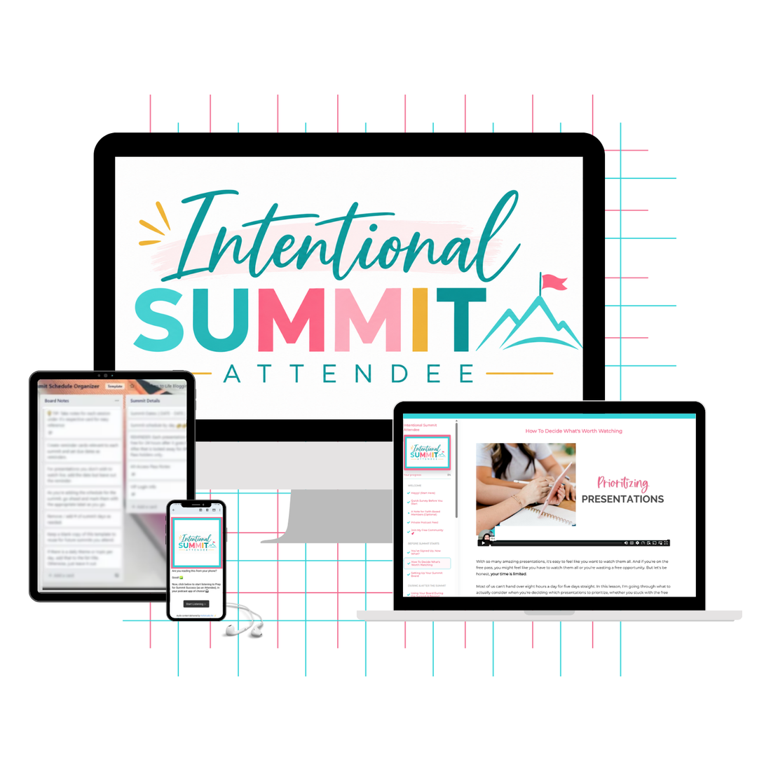The Intentional Summit Attendee course shown across desktop, tablet, and mobile devices.