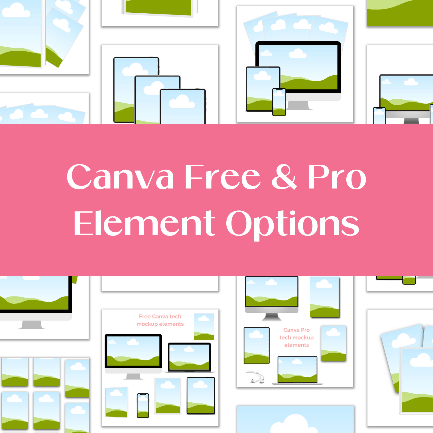 A grid mockup displaying the different Canva Mockup Templates designs.