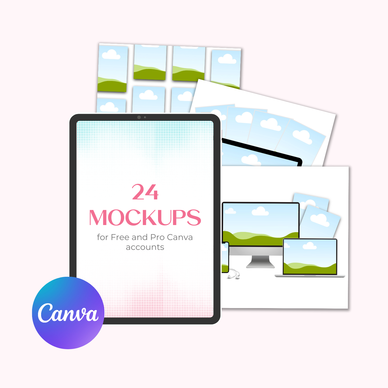 A tablet and graphic mockup displaying the Canva Mockup Templates.
