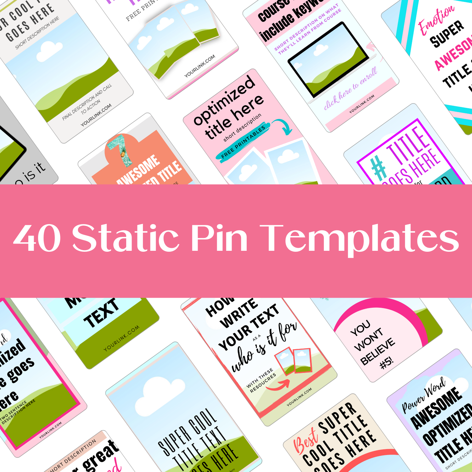 A grid mockup displaying the different Canva Pin templates designs.