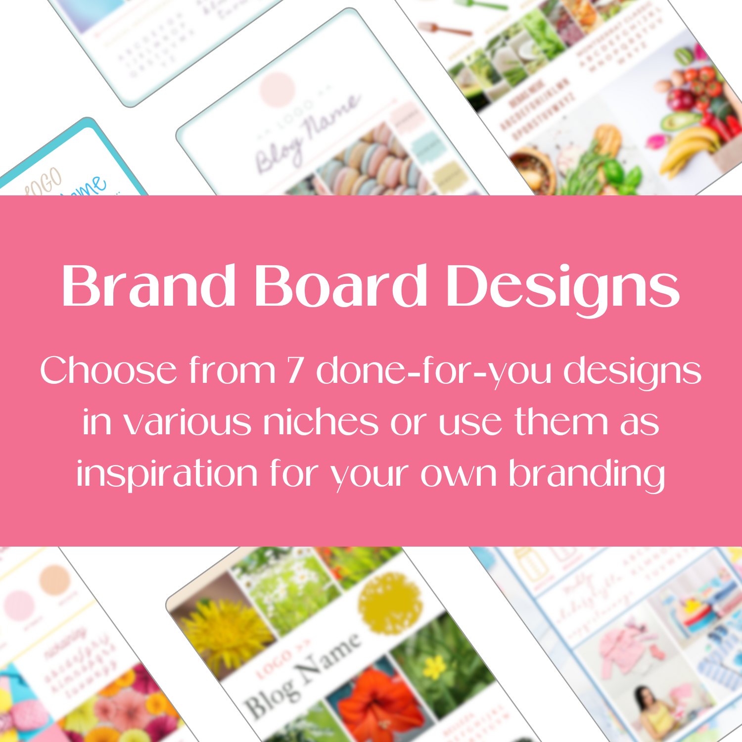A grid mockup displaying the different Brand Board Canva Templates designs.