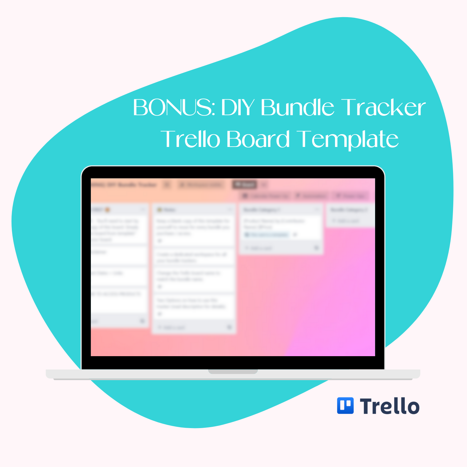 A monitor mockup displaying the bonus DIY Trello Board Tracker. 