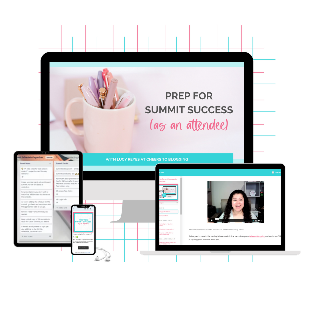 A monitor mockup displaying the Prep for Summit Success (as an Attendee) course.